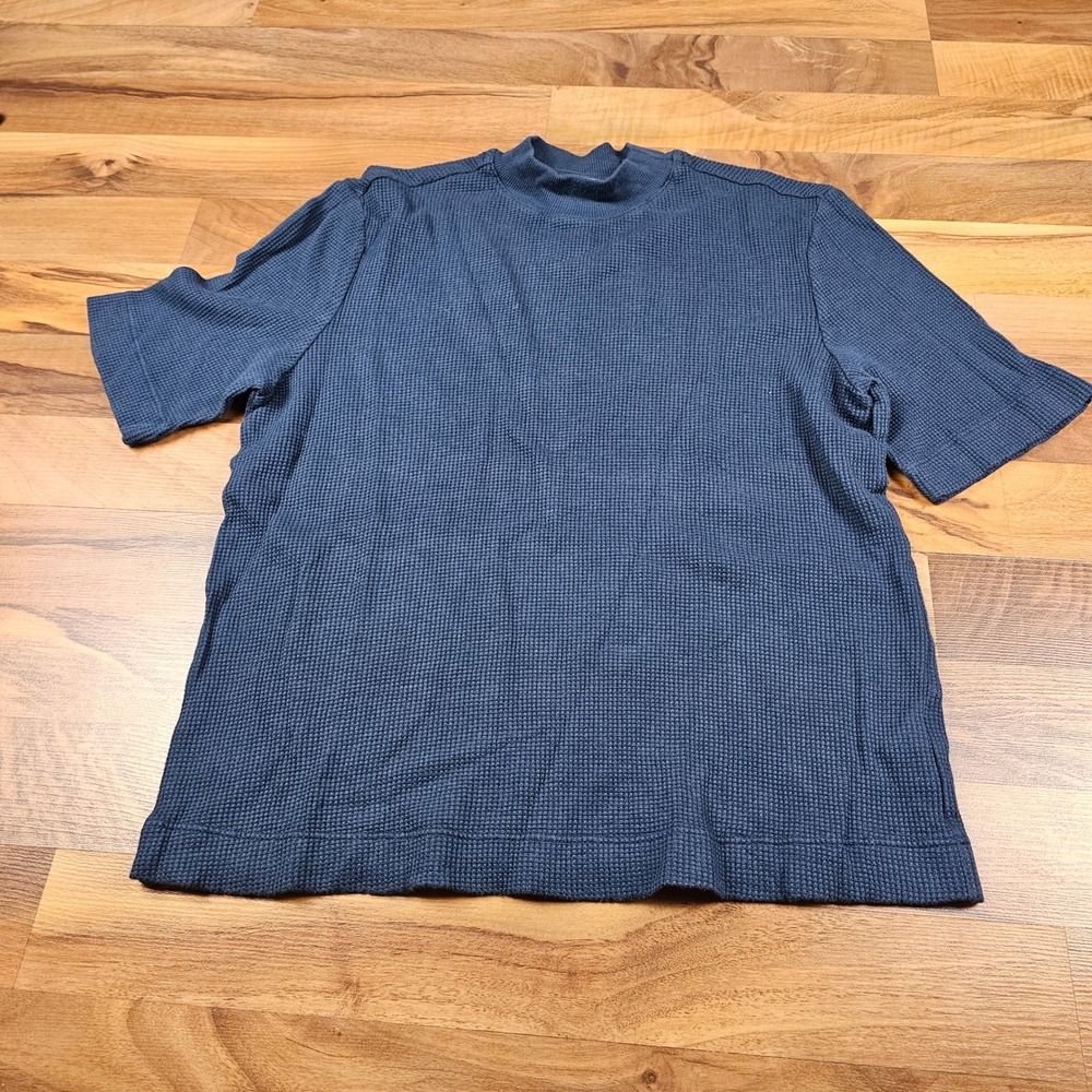 AG Adriano Goldschmied Waffle Knit Mock Neck Tee Navy Blue Soft‎ Layering Size S